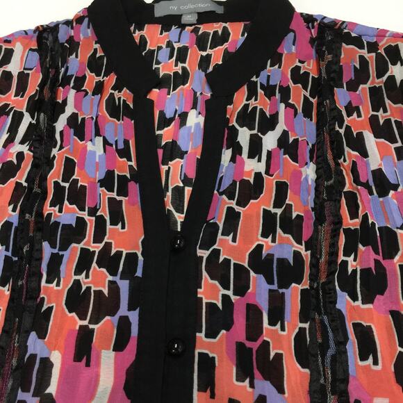 NY COLLECTION Pink Black Abstract Print V-Neck Short Sleeve Blouse M - Picture 4 of 8